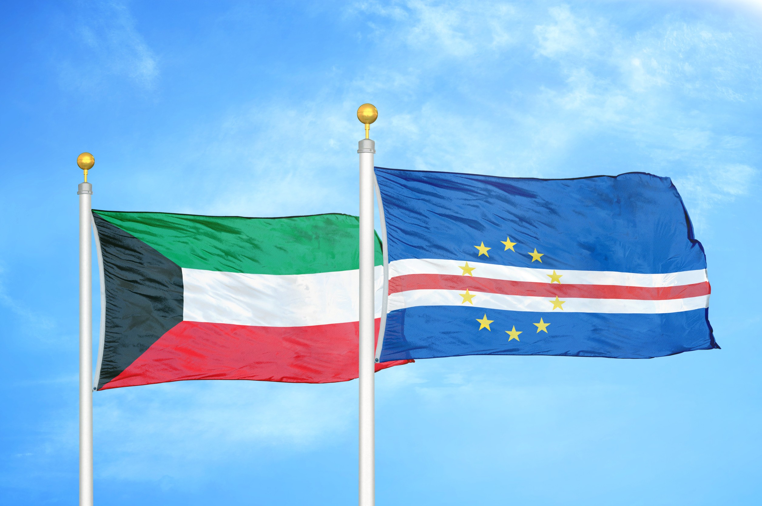 Kuwait And Cape Verde Flag Waving Together