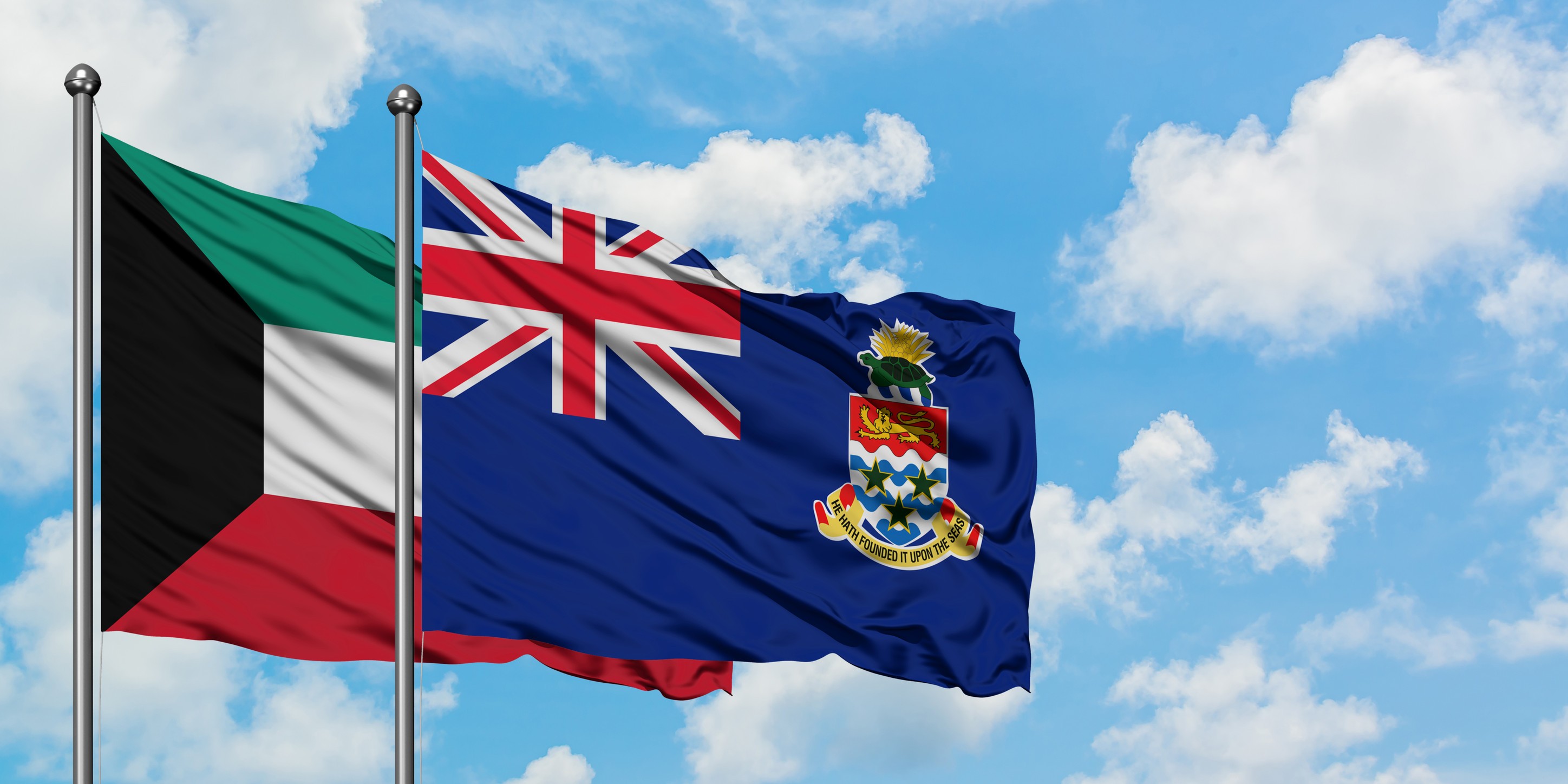Kuwait And Cayman Island Flag Waving Together