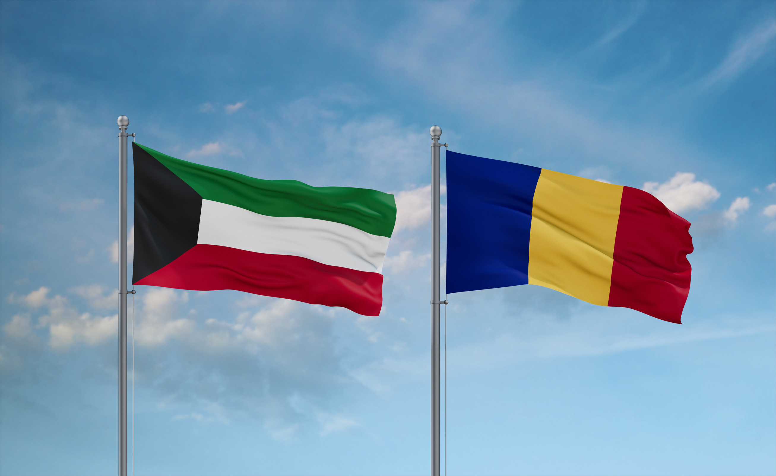 Kuwait And Chad Flag Waving Together