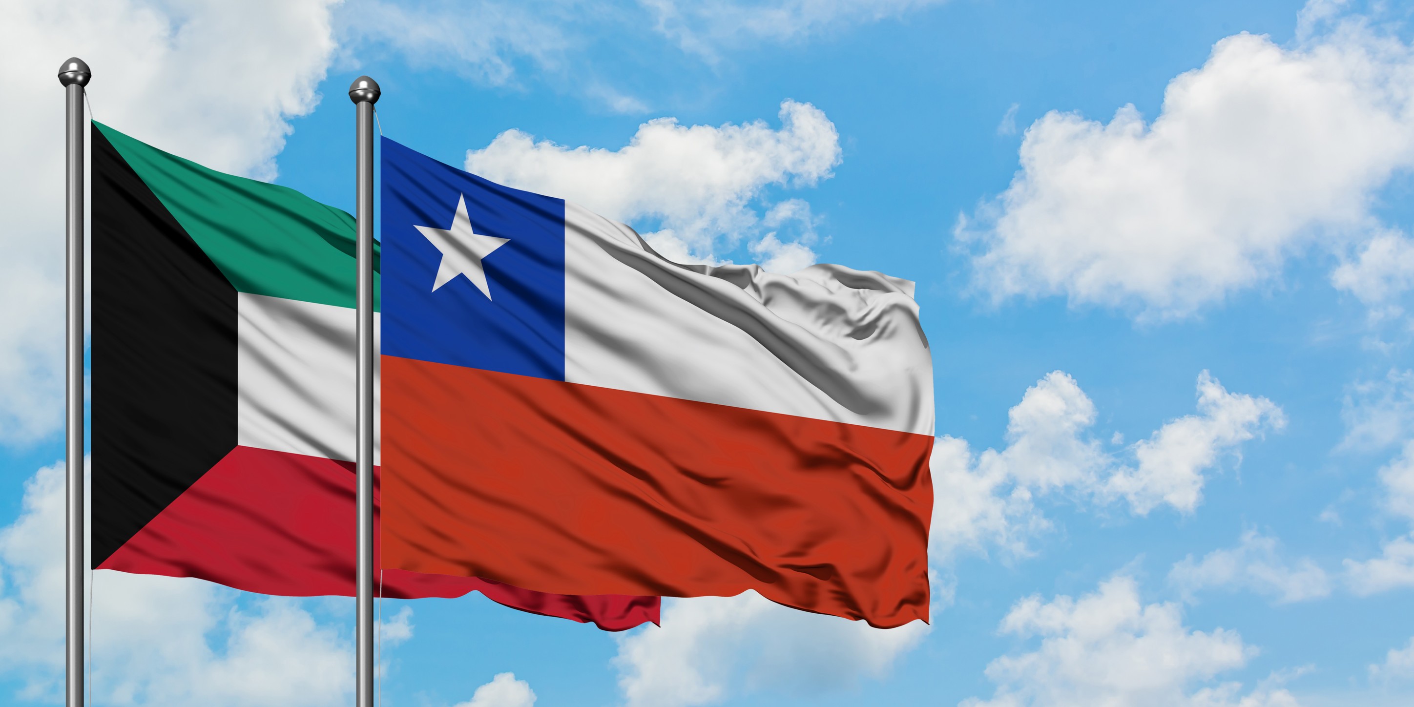 Kuwait And Chile Flag Waving Together