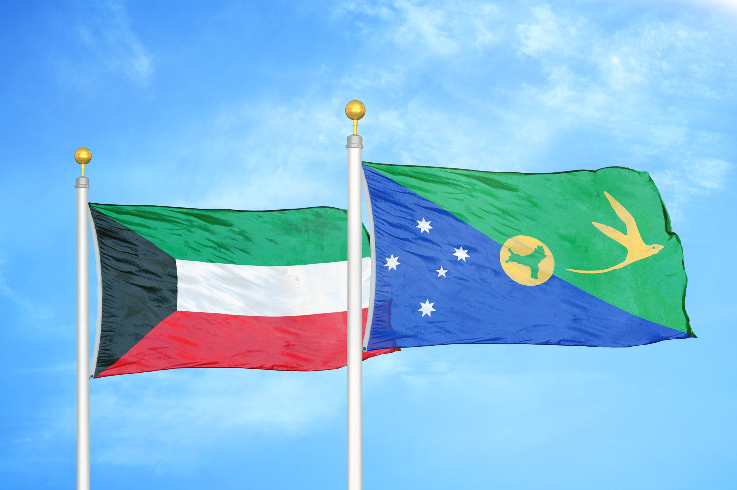 Kuwait And Christmas Island Flag Waving Together