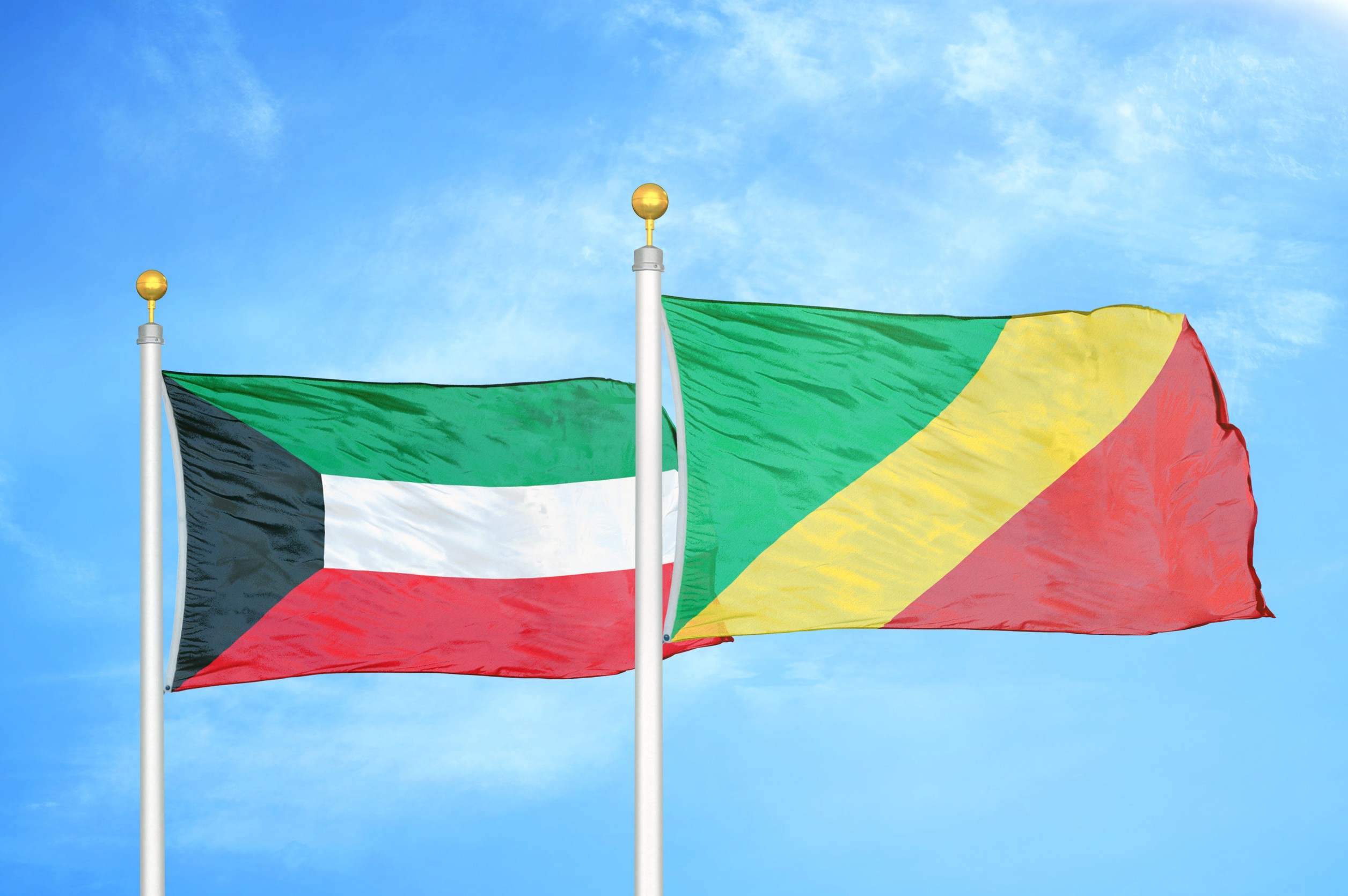Kuwait And Congo Flag Waving Together