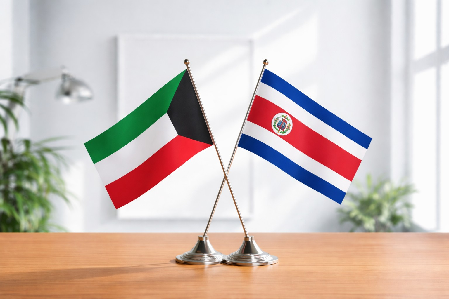 Kuwait And Costa Rica Flag Waving Together