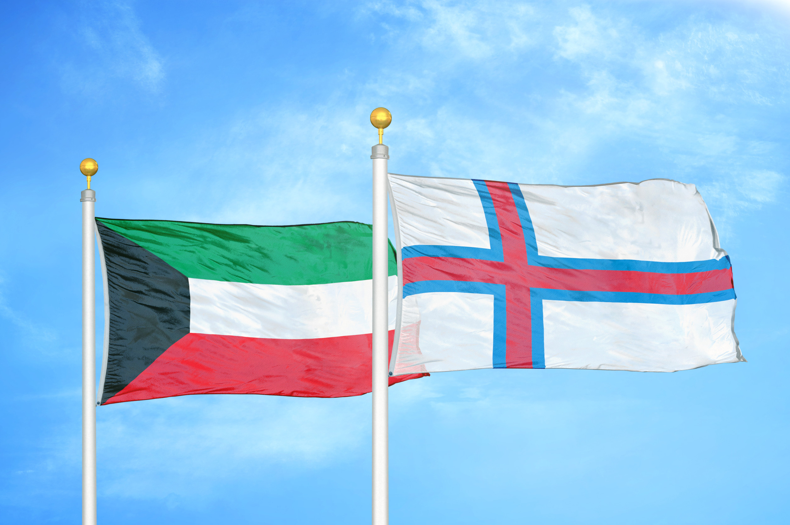 Kuwait Flag With Faroe Islands Flag Together