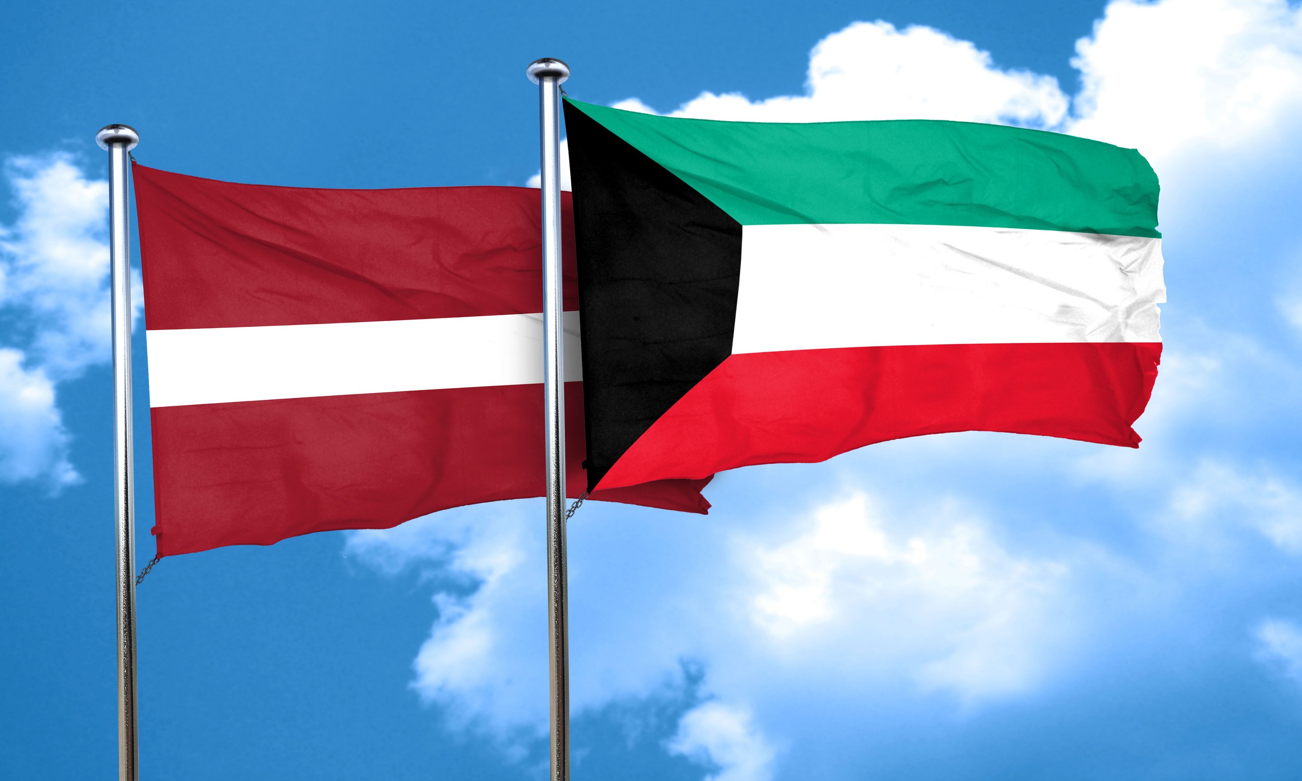 Latvia Flag With Kuwait Flag
