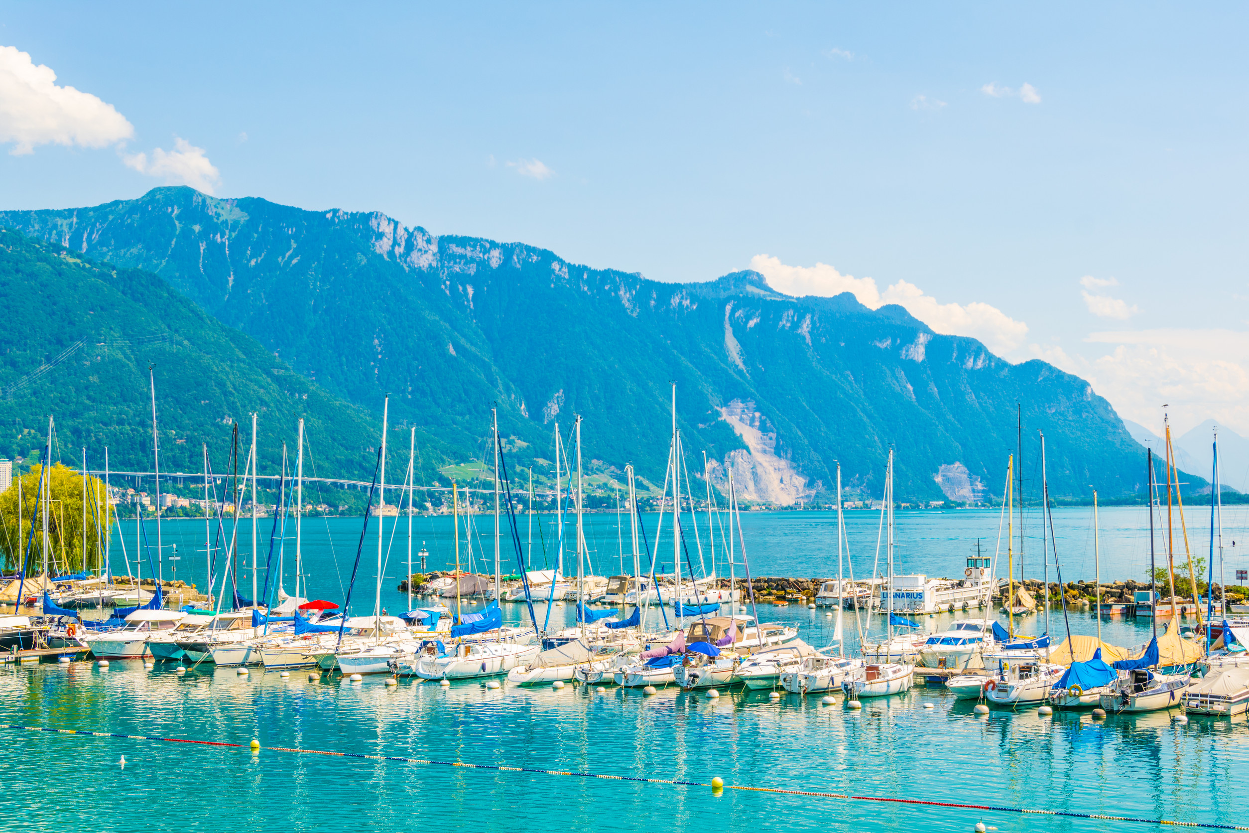 cityscape of geneva viewed behind geneva lake lac leman in switzerland