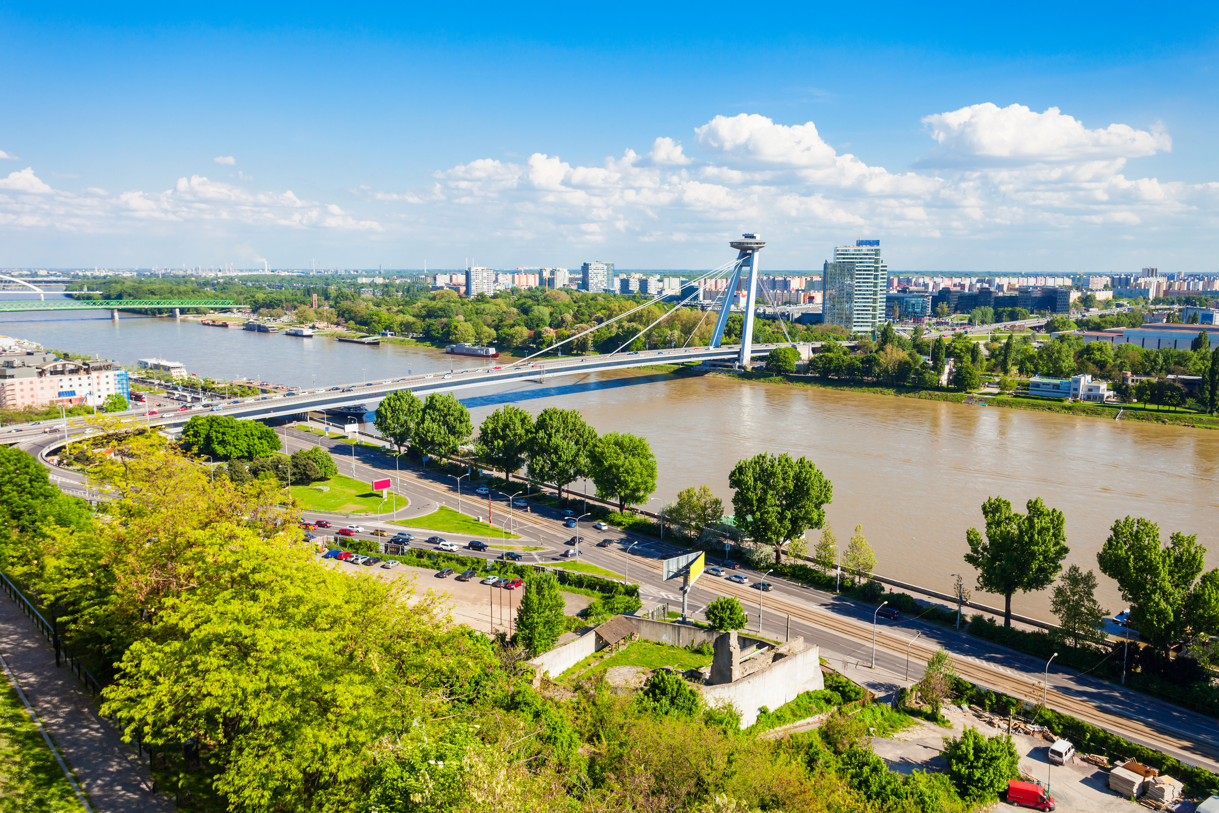 bratislava old town and saint martin cathedral over danube river slovakia