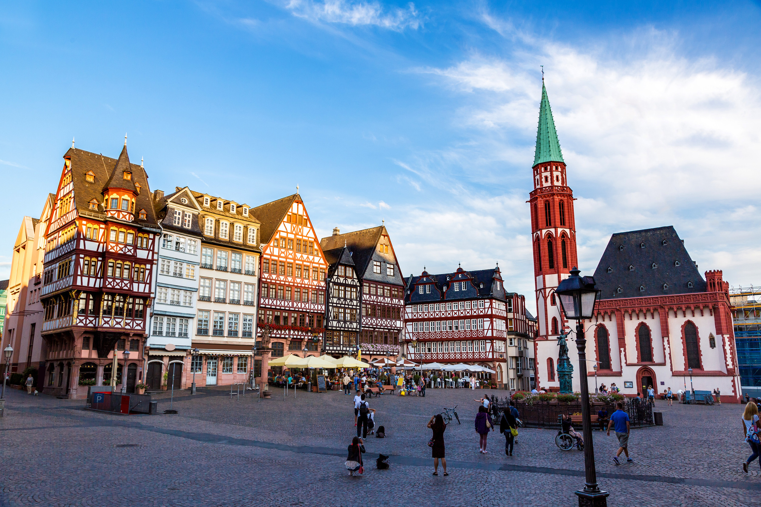 old traditional buildings in frankfurt germany in a summer day