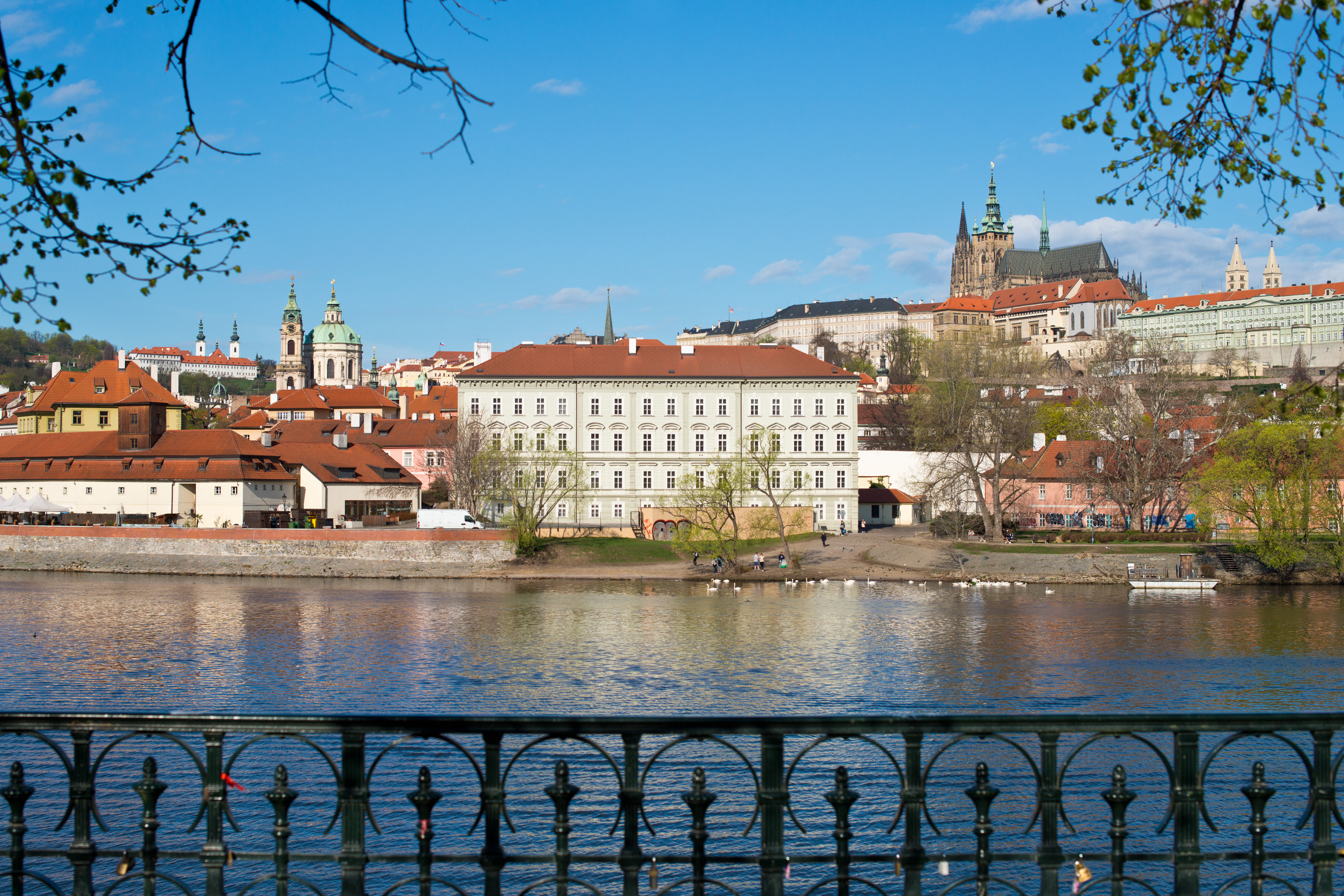 beautiful top view of charles bridge vltava river embankment kampa island historic district hradcany