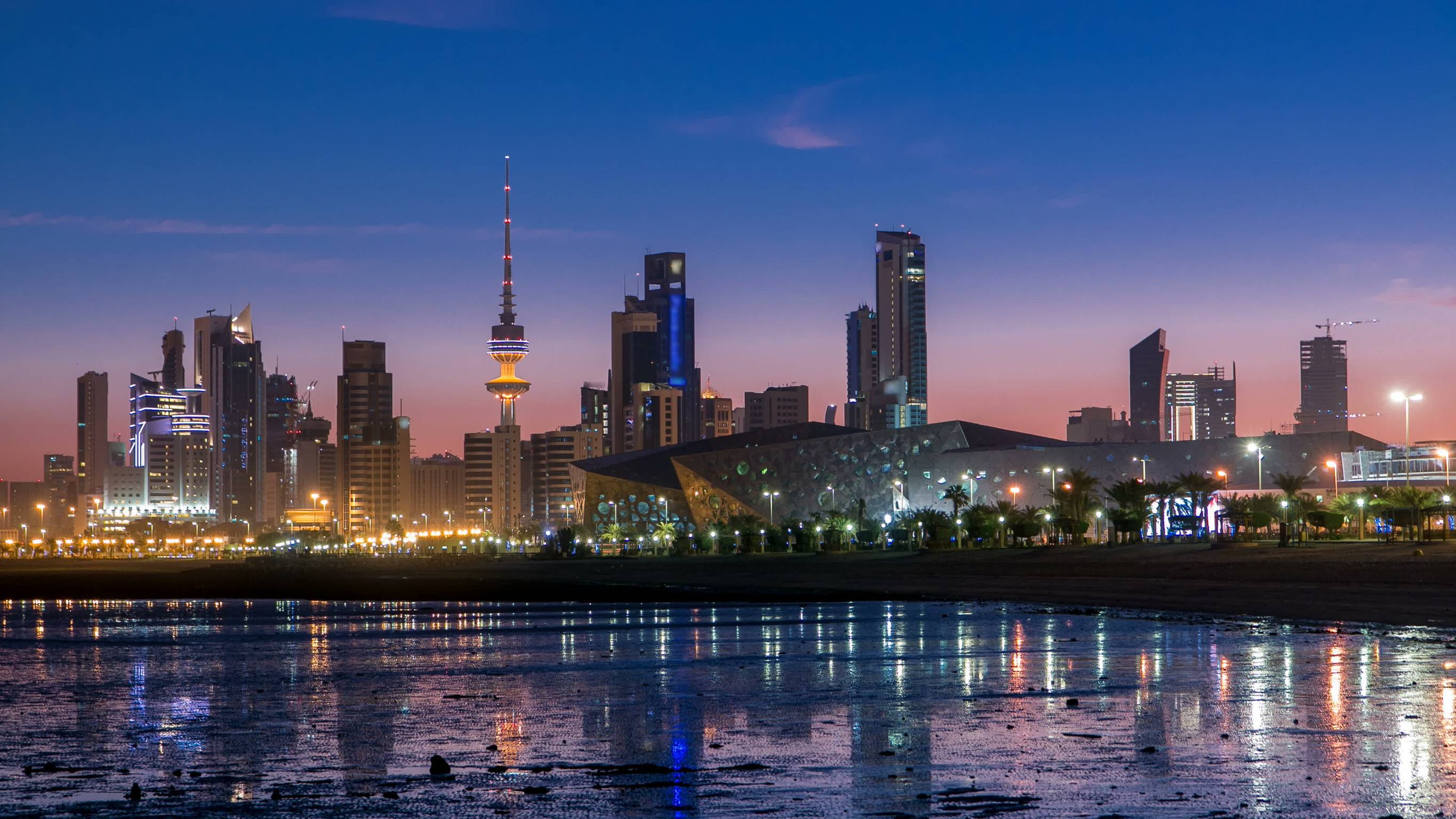 Seaside Skyline Of Kuwait City At Night