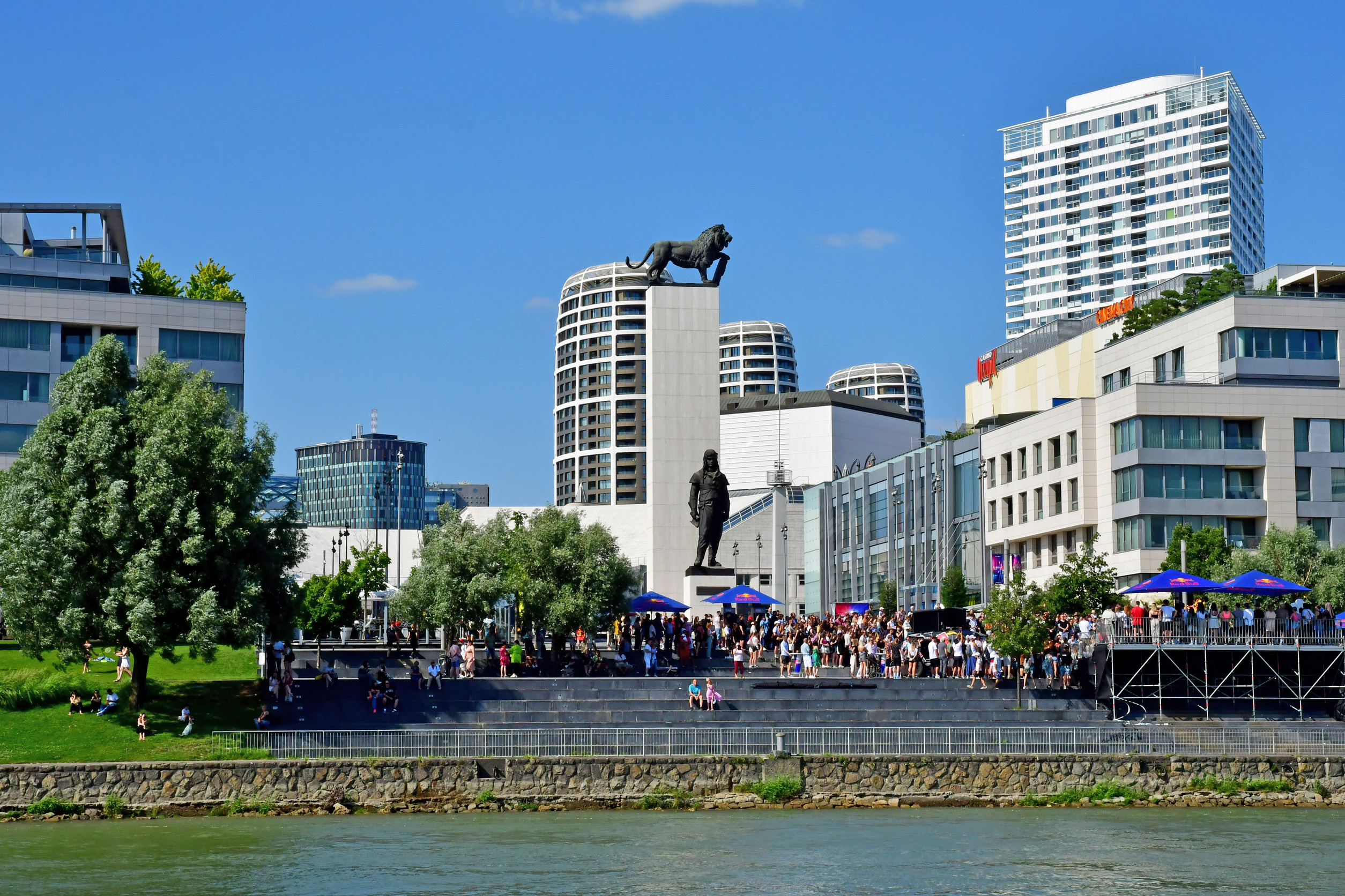 bratislava old town and saint martin cathedral over danube river slovakia