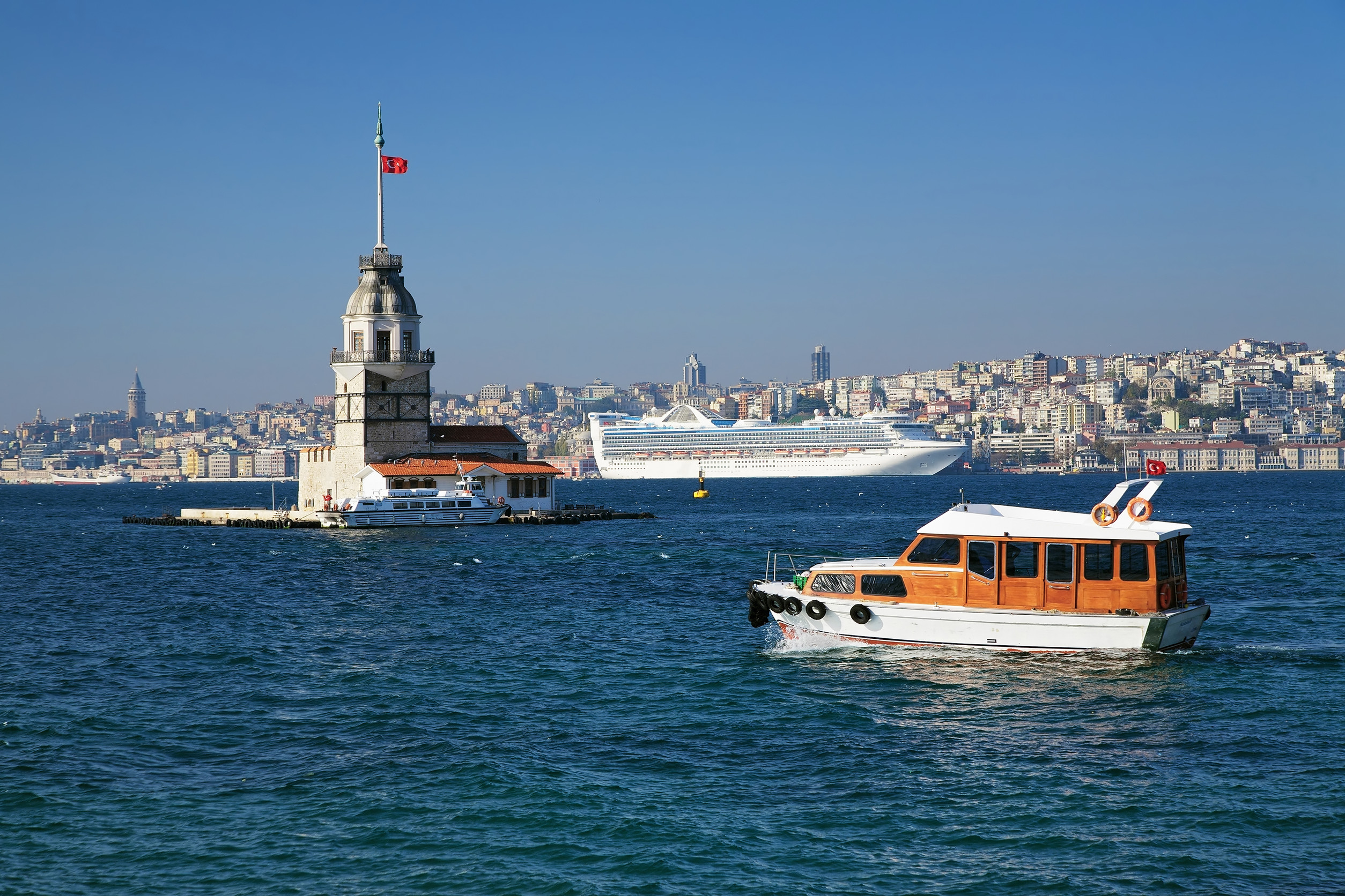 maiden tower and ships in istanbul turkey