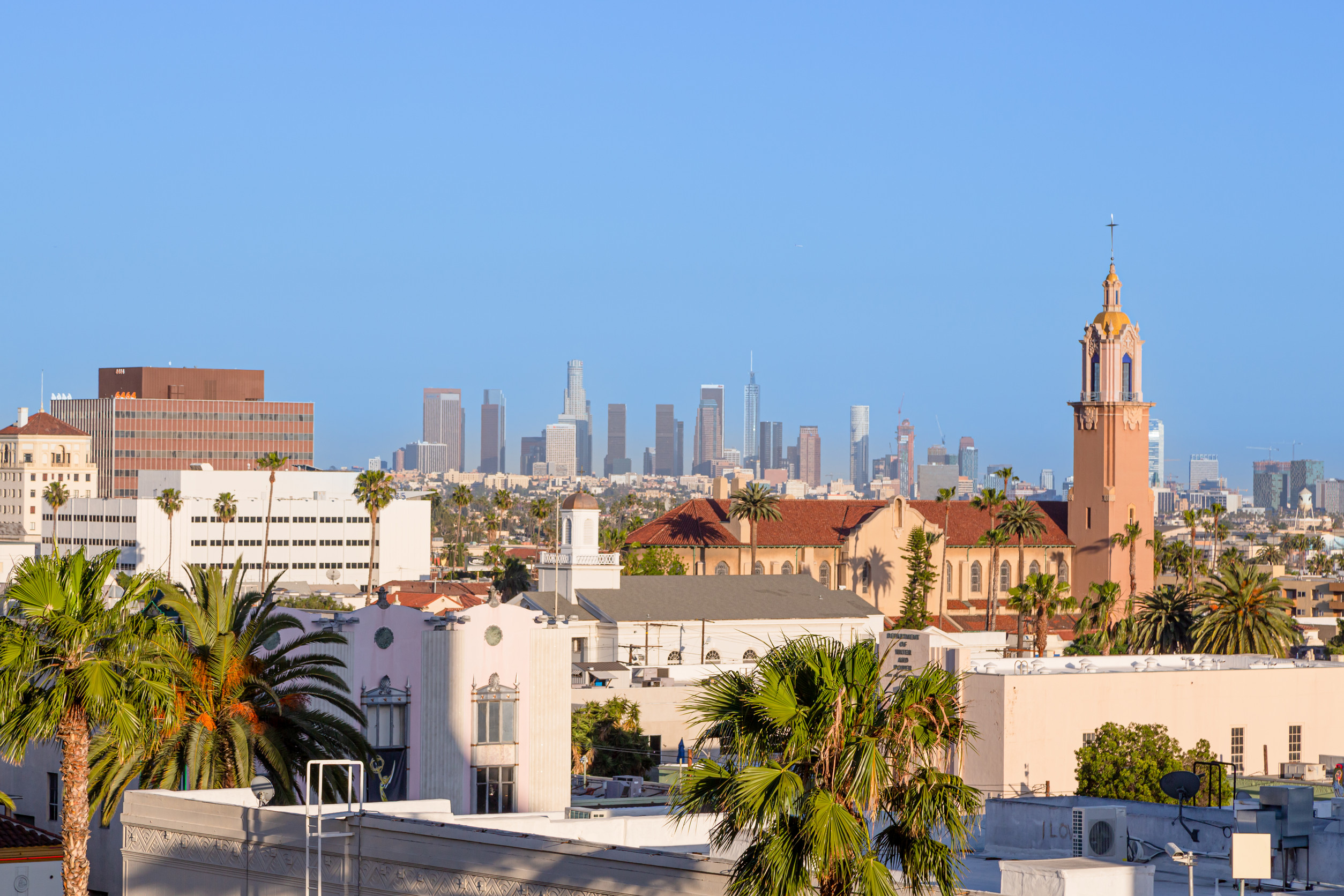 griffith observatory and downtown los angeles in ca usa