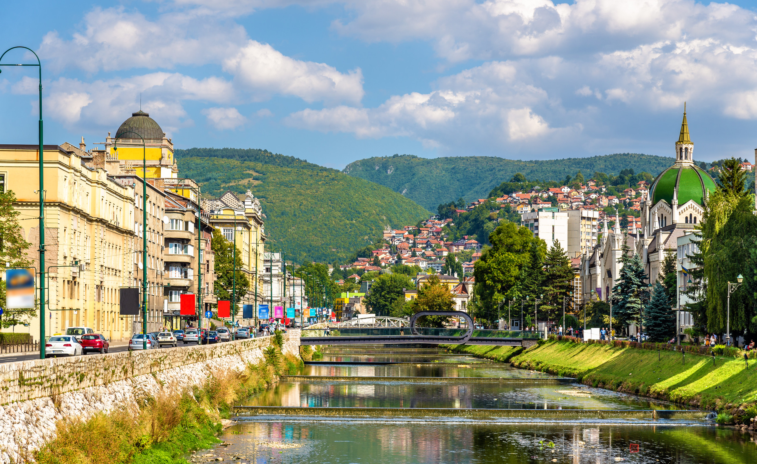 aerial view of sarajevo the capital of bosnia and herzegovina with latin bridge miljacka river